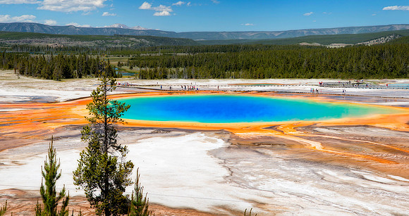 Grand Prismatic from the Fairy Falls trail and a little scrambling up a steep hill.
